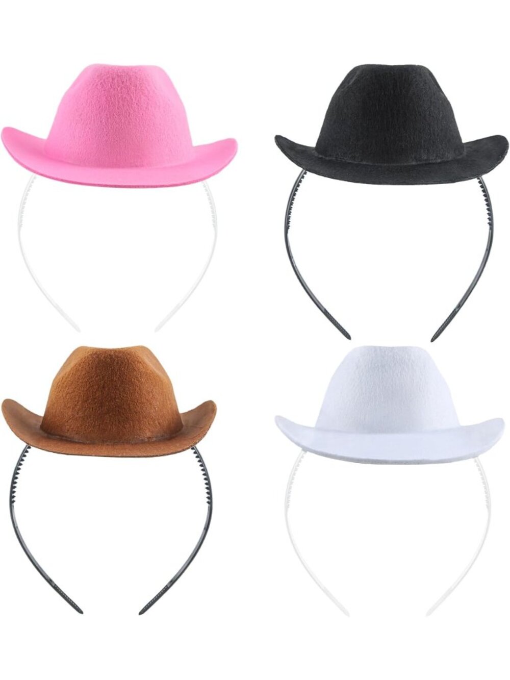 Kids White Pink Plastic Western Cowgirl Cowboy Hat Headband 4 Pack